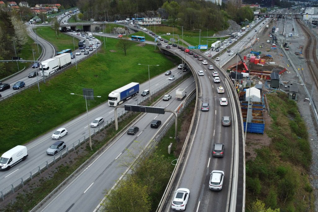 Trafik på E6 vid Kallebäcksmotet